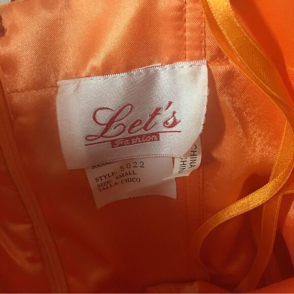 Unique Vintage Let’s Fashion Orange/Pink Sequin Sweetheart Bust Dress Size S EUC - Picture 5 of 11